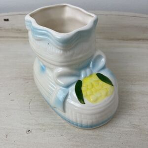 Vintage Ceramic Baby Boot Nursery Planter Pot Flower Decor Taiwan Blue And White